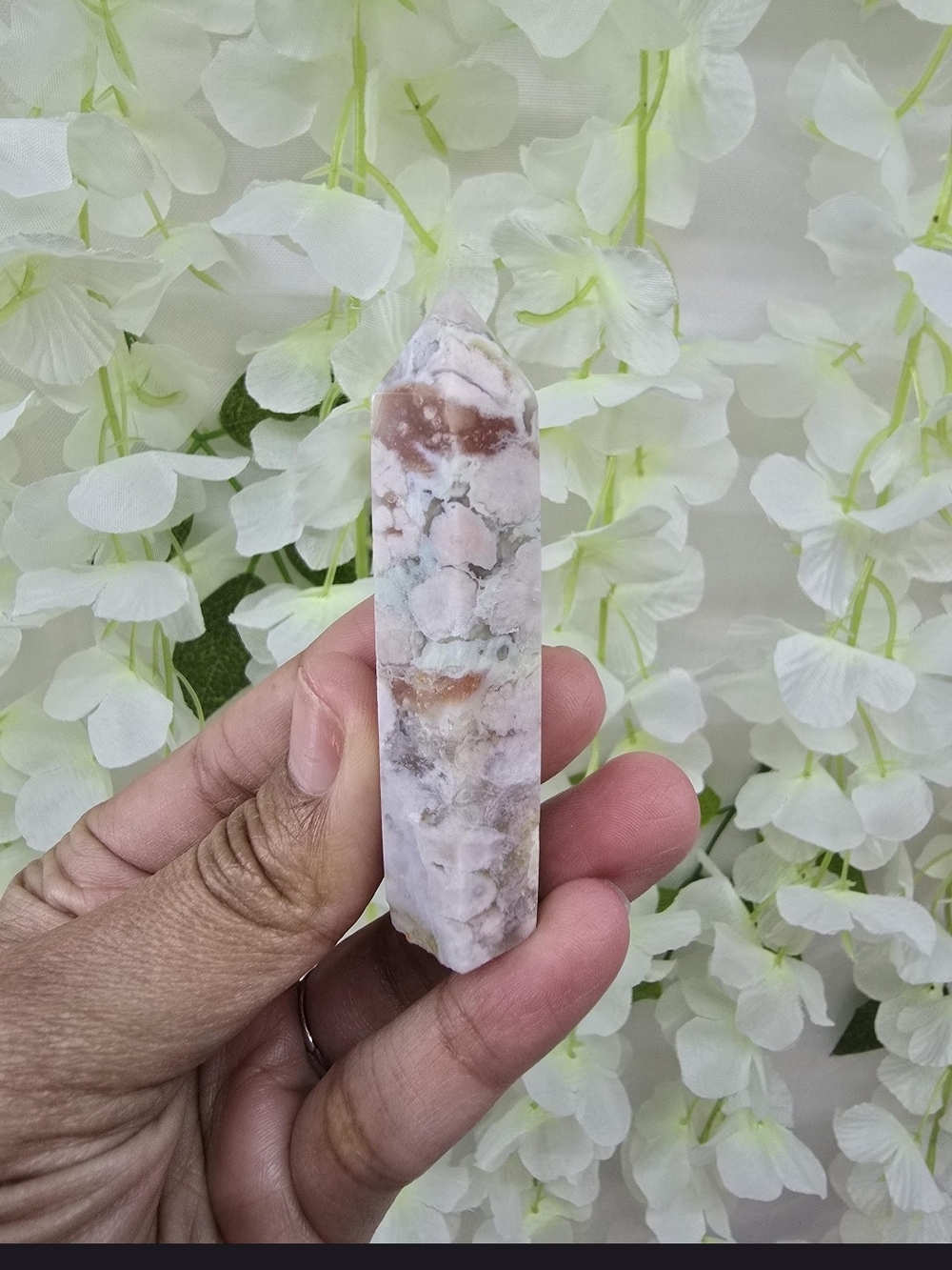 High Quality Cherry Blossom Flower Agate Small Crystal Tower Petite Pretty Decor